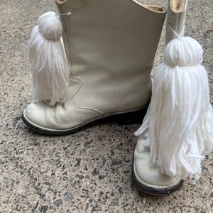 Vintage Majorette White Cheerleader Boots with Pom Pom